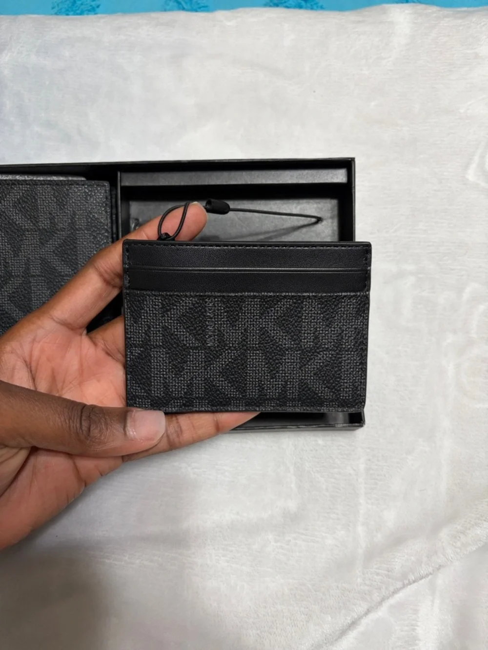Michael Kors His & Hers Black Monogram Bifold Wallet & Matching Card Holder Set - Picture 4 of 7